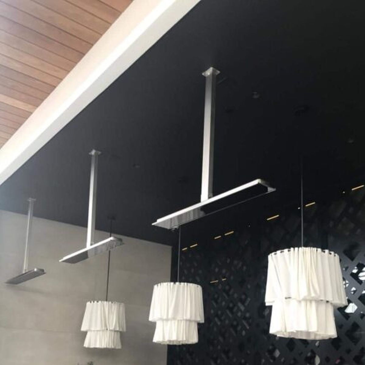 Bromic Platinum patio heaters with long ceiling brackets