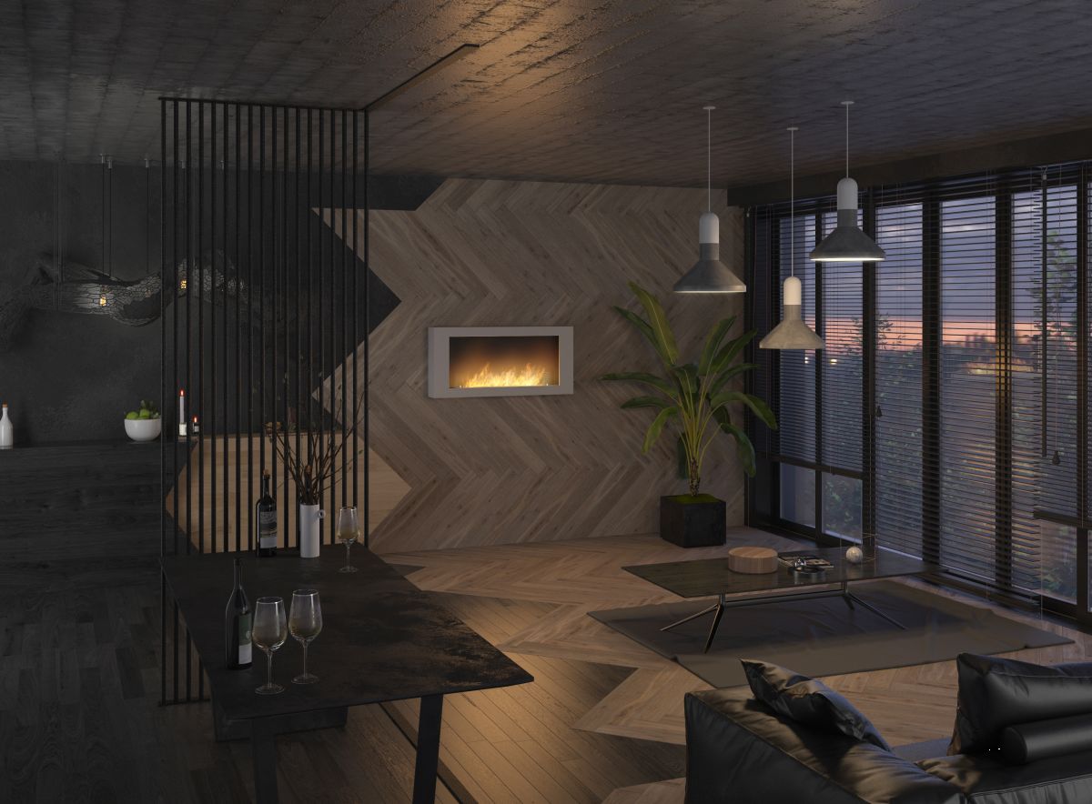 Valkoinen biotakka Murall 1200 tuo ylellistä tunnelmaa olohuoneessa.