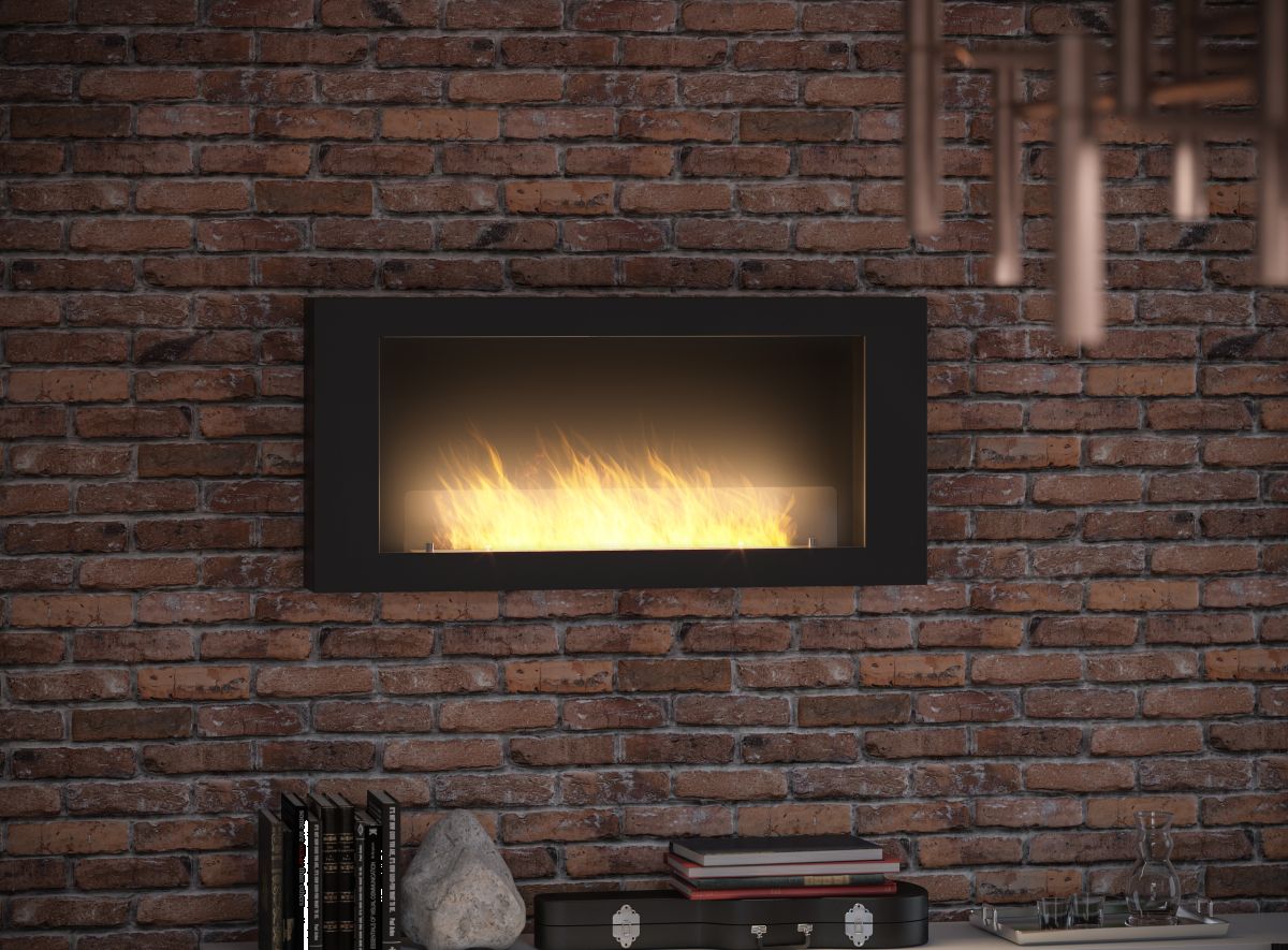 Musta biotakka Murall 1200 tiiliverhoillulla seinällä.