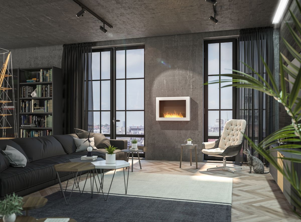 Biotakka Infire Murall 800 valkoinen tuo lämpöä ja tunnelmaa olohuoneessa.