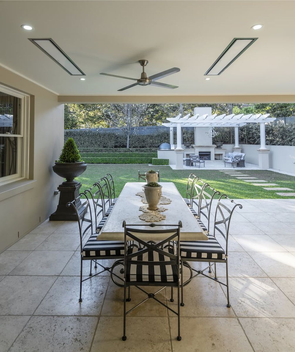 Bromic Platinum recessed outdoor heaters built-in on white ceiling