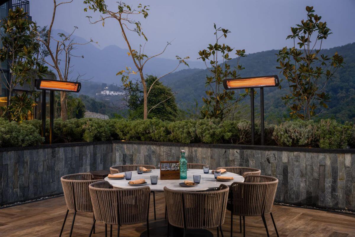 Bromic Tungsten patio heaters at dining area