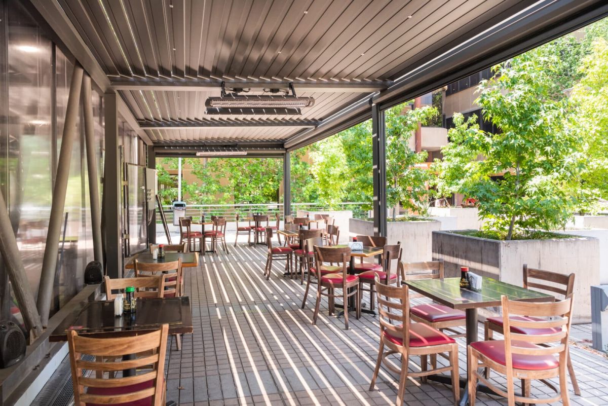 Bromic Tungsten patio heaters at cafe terrace
