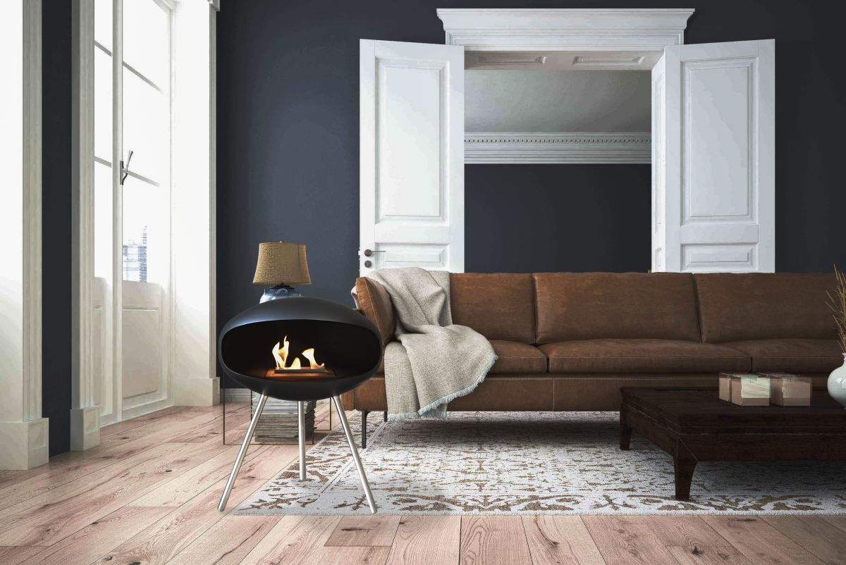 Biofireplace Cocoon Terra black with steel base