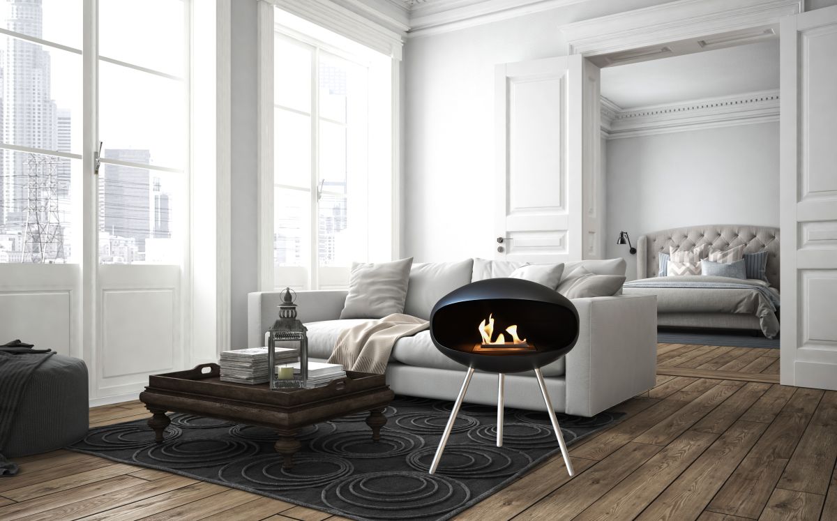 Biofireplace Cocoon Terra black with steel base
