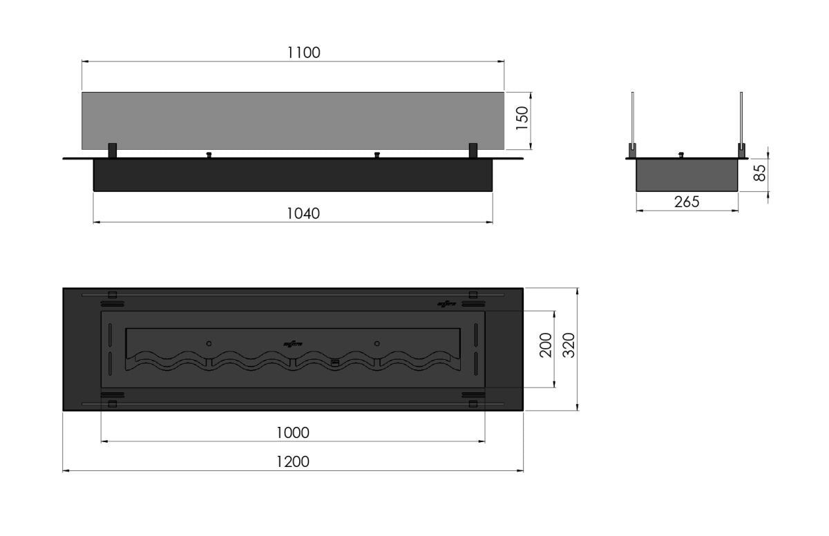 Biotakkainsertti Infire Slim Line 1200 musta