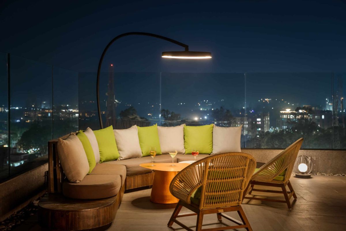 bromic eclipse portable patio heater with LED lights at roof terrace